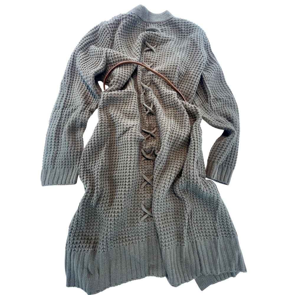 Olive &‎ Oak Women's Cardigan Duster Sweater Knit Gray Button Front Belted L